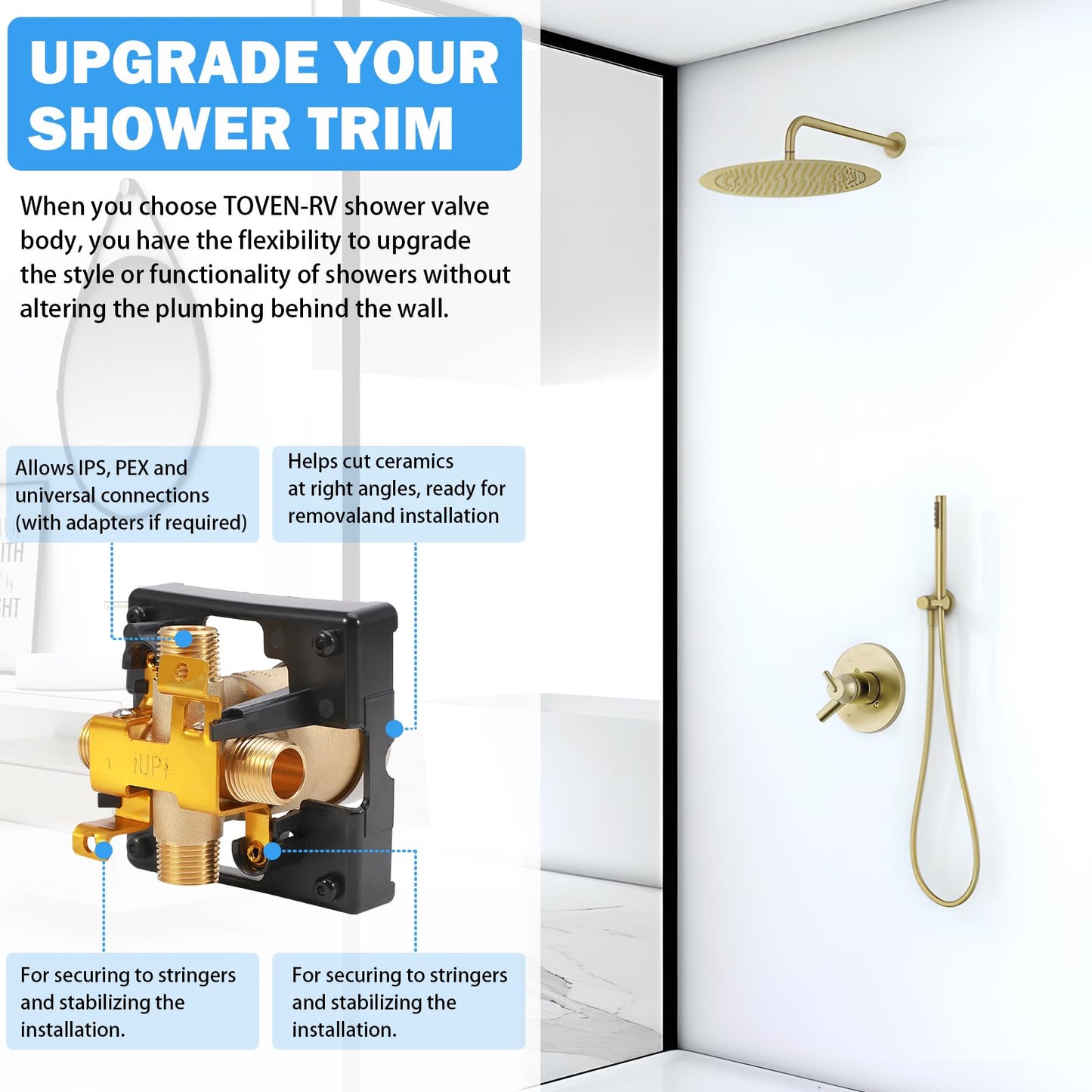 R10000-UNBX MultiChoice Universal Shower Valve Body, Rough-in Tub and Shower Valve Compatible with Delta 13/14, 17, 17T Series Trim Kits, 1/2-Inch Universal Inlets for PEX, Copper, CPVC