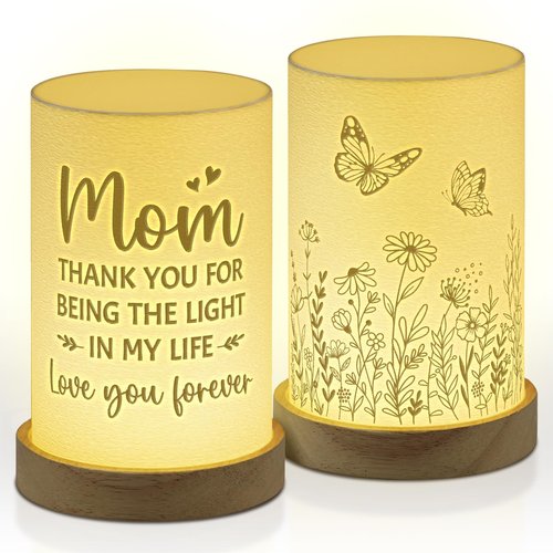 Afterprints Birthday Gifts for Mom 3D Printed Night Light, Mom Gifts from Daughter Son, Best Gift for Mother on Christmas, Thanksgiving, Table Lamp with Floral & Butterfly Design