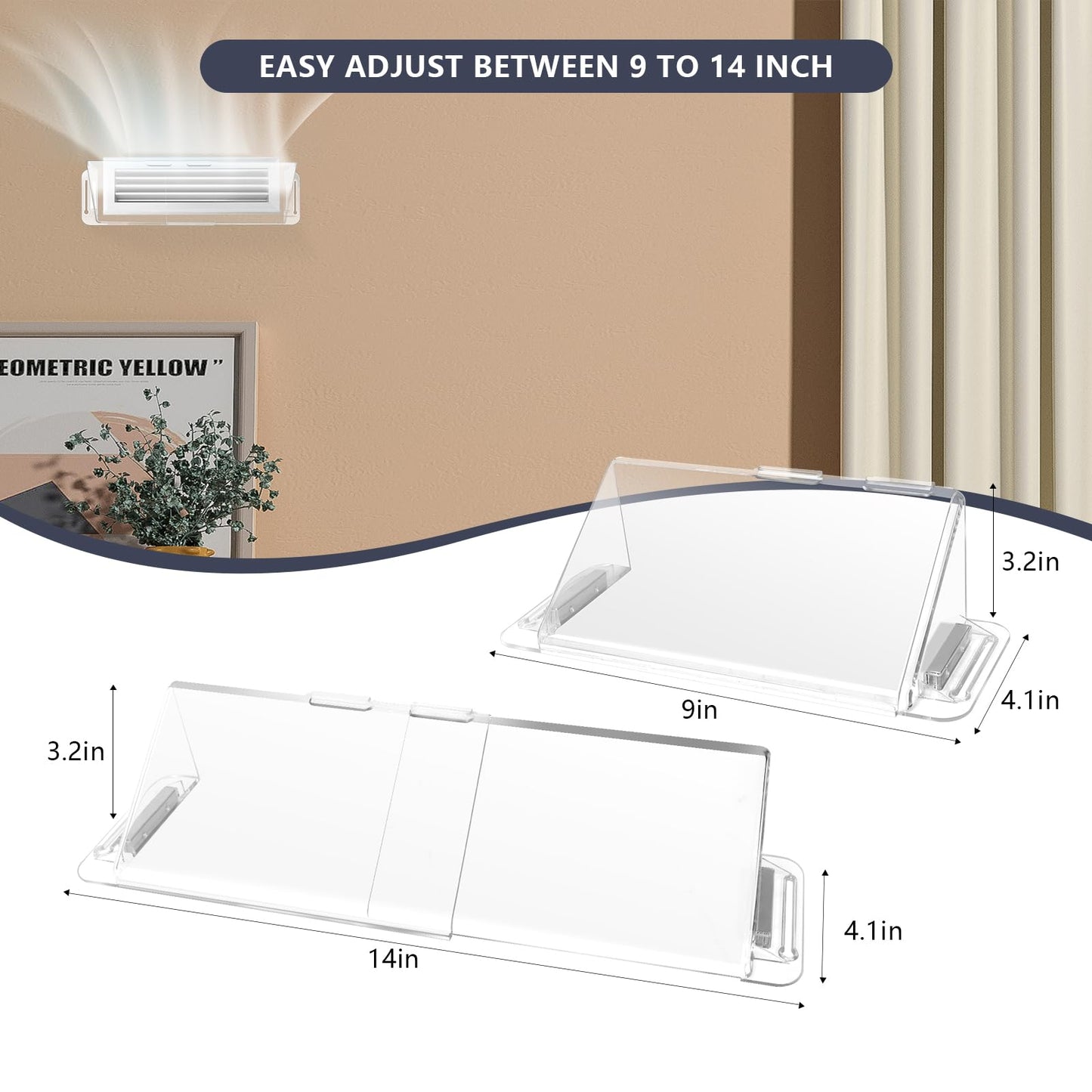 Strong Magnetic Air Vent Deflector for Vents, Sidewalls and Ceiling Registers, 9"-14"Inches Adjustable Air & Heat Deflectors, Heavy Duty Unbreakable Plastic with Powerful Magnets,2 Pack