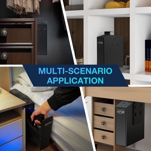Mutak Gun Safe for Handgun, Slider Biometric Pistol Safe, 4 Ways Quick Access with APP/Fingerprint/PIN Code/KEY, Single GunSafe for Nightstand Bedside Home,Wall, Dresser