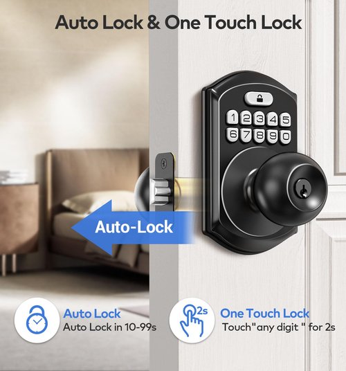 TEEHO Keyless Entry Keypad Door Lock with Handle, Electronic Digital Smart Locks for Front Door, Easy to Install Keypad Deadbolt with Code for Bedroom, Anti-Peeping Password