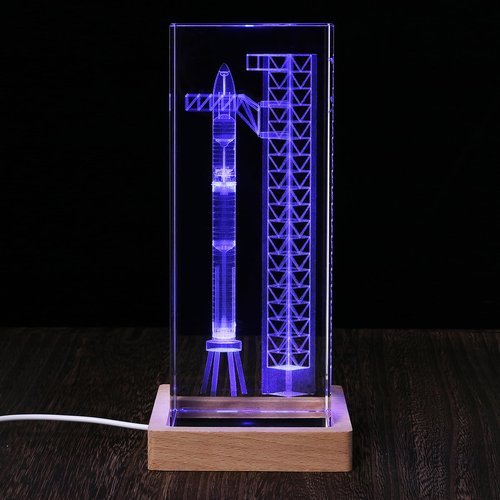 【Collector's Gifts】 SpaceX Starship Crystal Lamp, 3D Laser-Etched Rocket Night Light, Ultimate Gift for Space Enthusiasts, Sci-Fi Fans & Mars Dreamers (Regular)