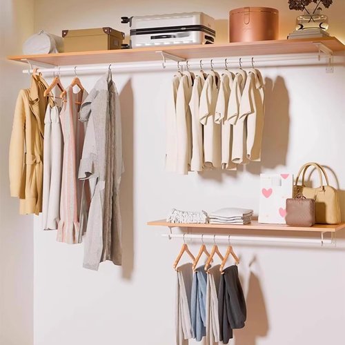 Heavy Duty Closet Shelf and Rod Brackets,Wall Mounted Shelf Supports,Clothes Hanger Pole Support,Closet Shelves Bracket with Rod Shelving Support(White,388mm/15in)