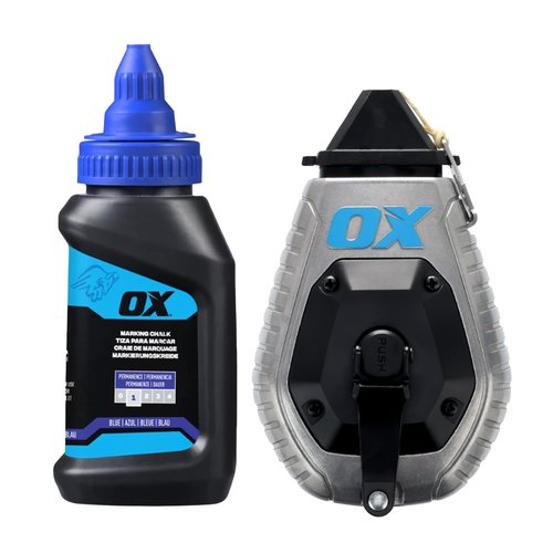 OX Pro 100ft Contractor Aluminum Chalk Line with 4oz Chalk Powder Refill - 6:1 Gear Ratio with Bold Kevlar Chalk Reel Tool - Pointed Tip Marking Tool OX-P630701