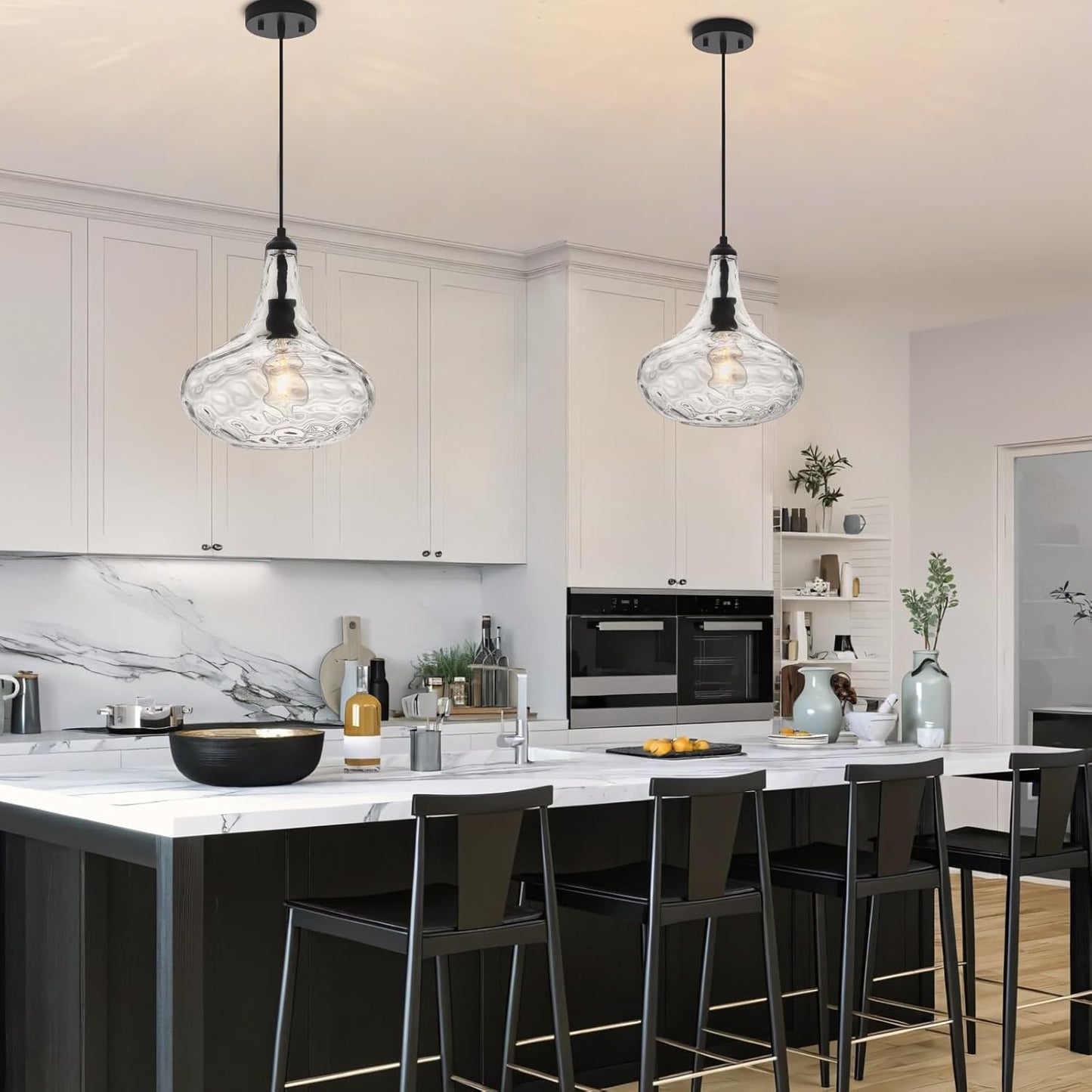 9.3" Blown Glass Pendant Lighting for Kitchen Island,Black Large Pendant Light Fixture with blown Thickened Glass,1 Light Farmhouse Hanging Light for Hallway,Bedroom, Living Room Tall 14 inch