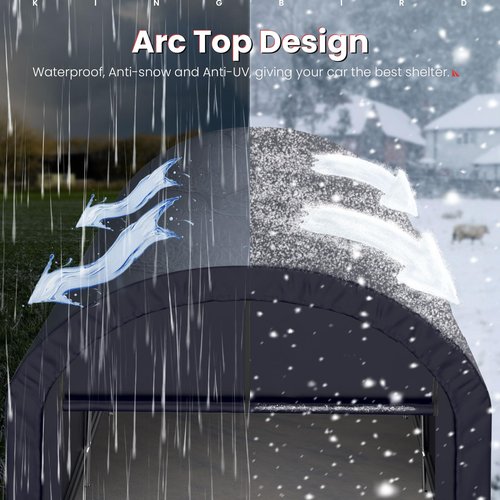 KING BIRD 10' x 20' Round Style Garage Shelter with Roll-up Ventilated Windows Heavy Duty Storage Carport Portable Canopy Storage Shelter Shed for Boat, Patio Furniture and Lawn Mower-Dark Gray