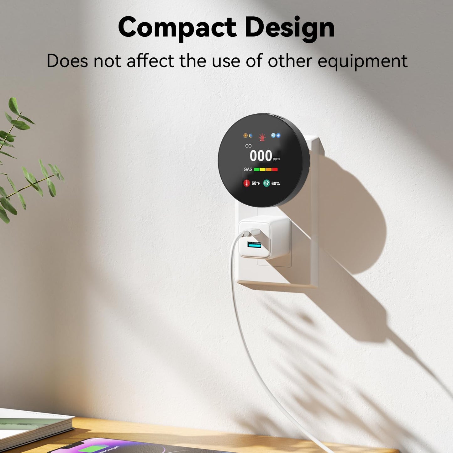 4-in-1 Detector with HD & Color LCD Screen – Keep Your Home Safe, Real-Time Monitoring for Home, Apartment, Hotel, Camping, and RV - 3 Pack, Black