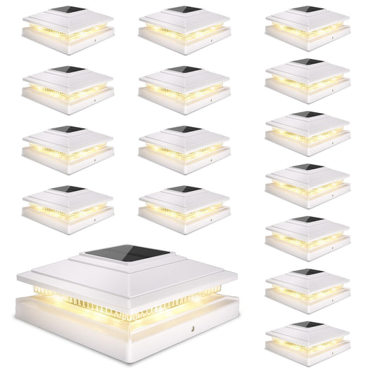 Solar Post Cap Lights Outdoor 16pack, Waterproof Fence Post Solar Lights for 4x4 5x5 6x6 Wood/Vinyl Posts, White Deck Post Lights with 2 Color Modes Decorate Garden Patio Porch Backyard