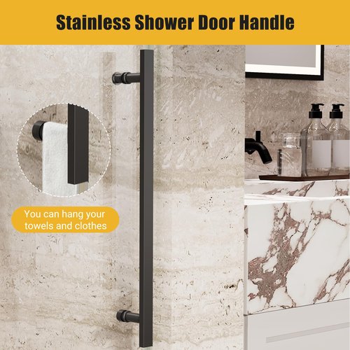Shower Glass Door with Waterroof Seal Strip (56-60" W x 75 "H), Frameless Shower Sliding Door with Clear SGCC Tempered Glass 5/16" (8mm), Stainless Steel Hardware, Black