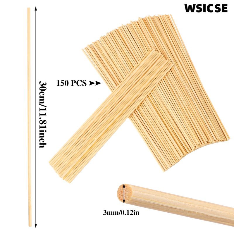 150 Pcs Wooden Dowel Rods - 1/8 x 12 Inch Wooden Sticks for Crafts Unfinished Cake Dowels Sticks for Flower Bouquet and DIYers
