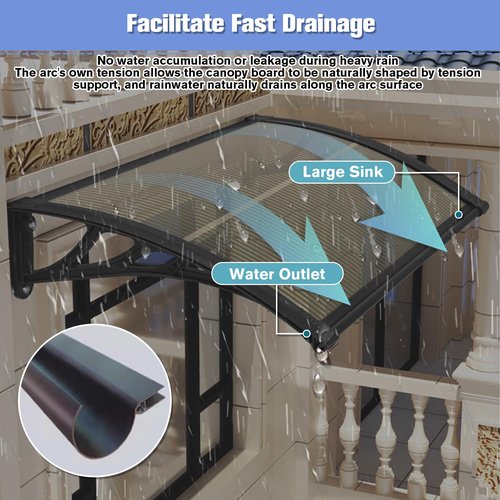 KUZRZNH Awning for Door Entrance 60x120cm/24x48in Window Canopy Exterior with Plastic Steel Bracket UV Rain&Snow Protection, Durable Polycarbonate Canopy for Entrance,Balcony Brown