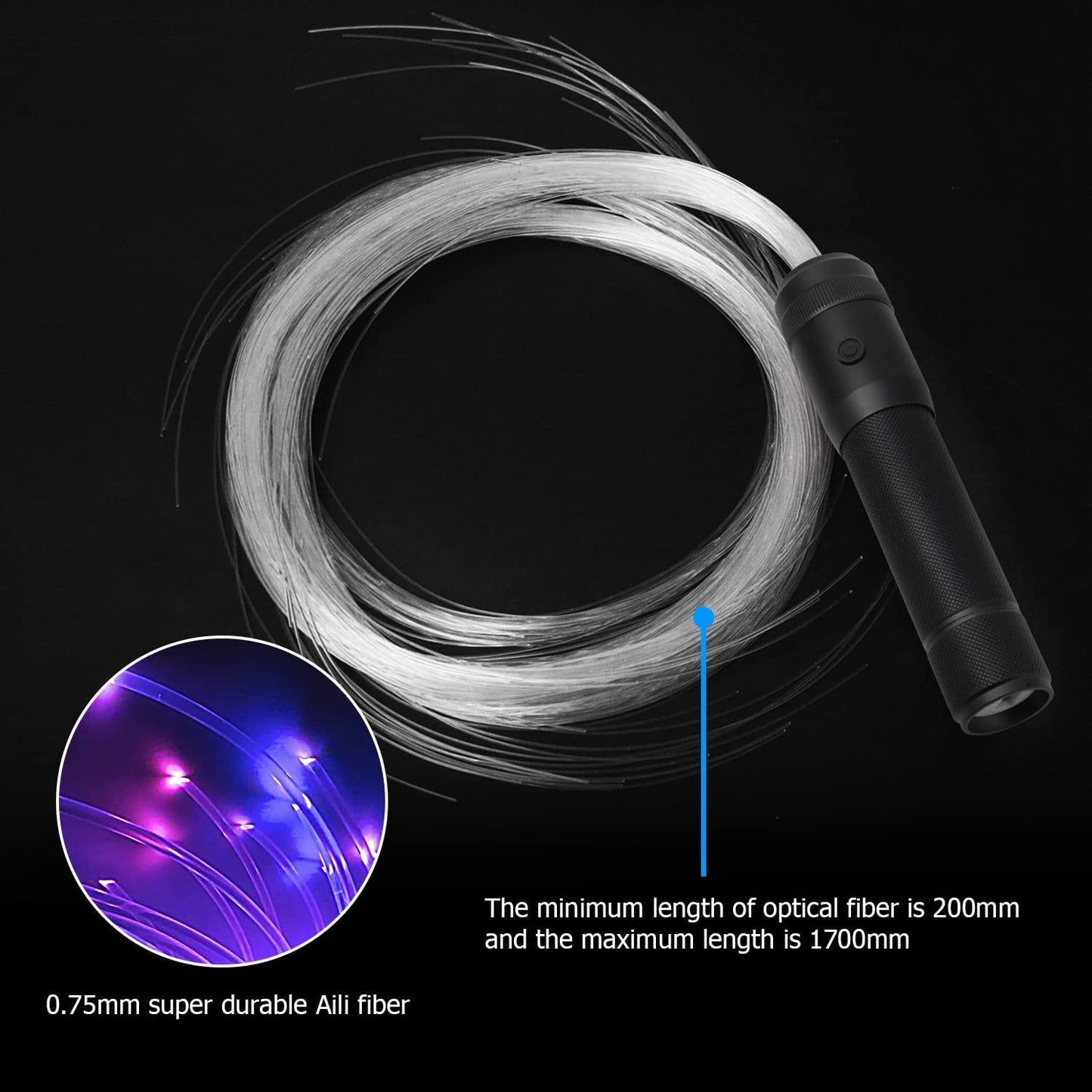 AMKI 6ft Rechargeable LED Fiber Optic Whip, 360 Swivel 36 Mode Effects Super Bright Light Up Dance Rave Toy Great for Raves Parties, Light Shows, EDM Pixel Whip Flow Lace Dance Festival