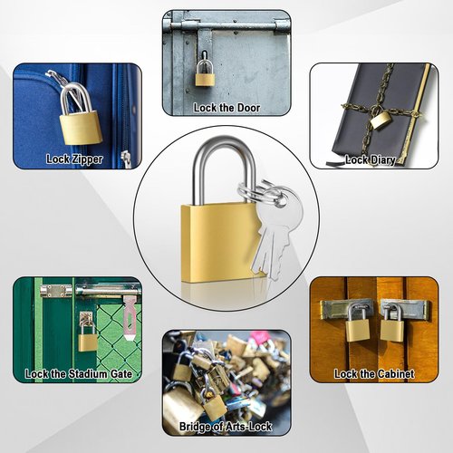 Faburo 4pcs Solid Brass Padlock with Key, Small Pad Lock with Key, Padlocks with 12 Same Keys, Storage Lock Shackle for Locker Outdoor Indoor Use