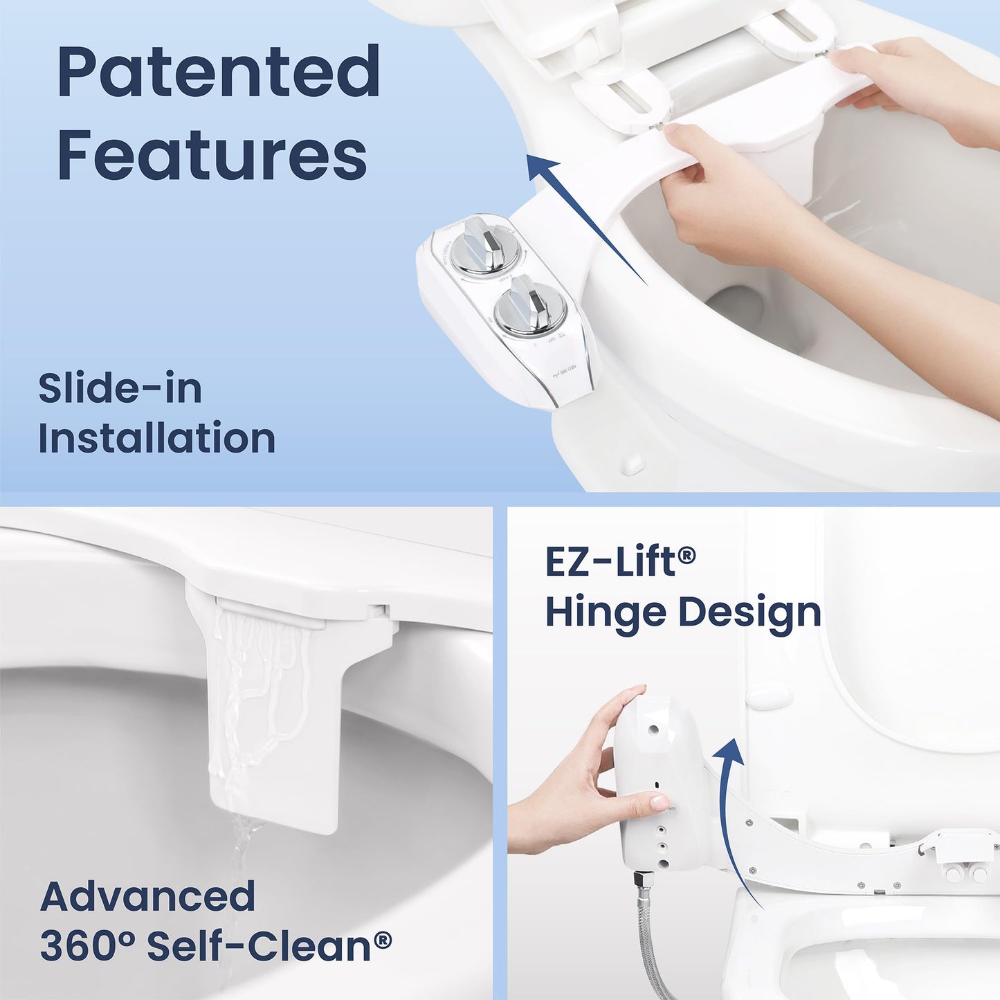 LUXE Bidet NEO 185 Plus - Dual Nozzle, Non-Electric Bidet Attachment for Toilet Seat, Patented Slide-In Install, 360° Self-Clean, EZ-Lift to Clean, Feminine & Rear Wash (Rose Gold)