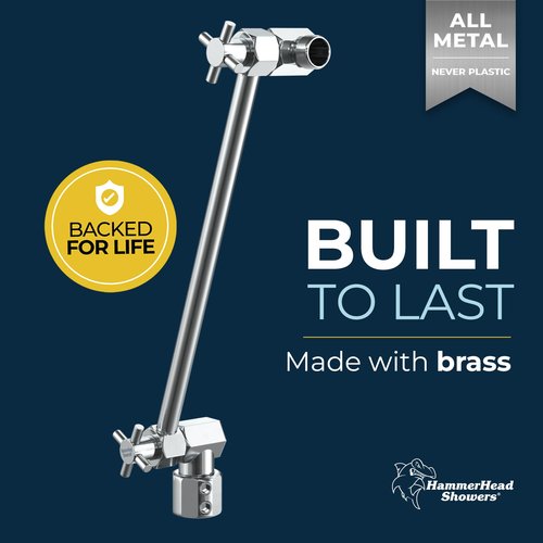 HammerHead Showers® ALL METAL 12-Inch Adjustable Shower Extension Arm – Raises Showerhead Height, Supports up to 10lbs – Chrome
