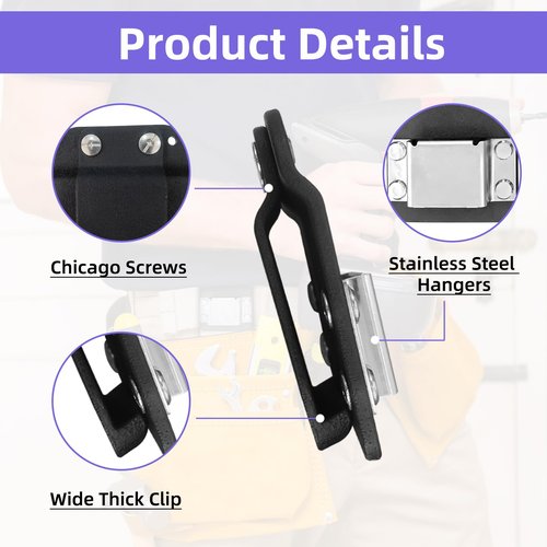 4Pcs Drill Holder for Tool Belt with Carabiners, Fits Up to 2" Belts, Drill Belt Clip Holster Compatible with Impact Driver and Nailers