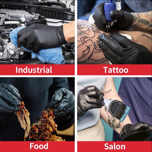 Supmedic Black Nitrile Exam Gloves, 5 Mil Chemical Resistant Powder-Free Food Safe Disposable Medical Glove 100Pcs (Large)