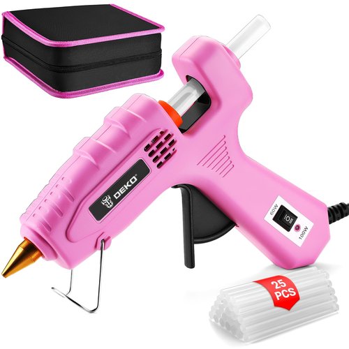Hot Glue Gun Full Size: DEKOPRO 60/100Watt Dual Temp Hot Glue Gun Kit with 25 Glue Sticks, Organize Storage Case, Heavy Duty Heat Glue Gun Tool Set for Home Repair, Art & Crafts, DIY Pink
