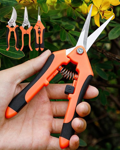 3 PCS Pruning Shears Set, Professional Garden Scissors with Stainless Steel Blades for Plants/Flowers/Small Branches, Orange