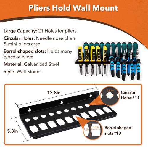 Pilida 4Pcs Wall Mount Tool Organizer Set,Include Screwdriver Organizer,9mm-24mm Wrench Holder,Pliers Holder,Hammer Rack,Galvanized Steel Hand Tool Storage for Workshop,Shed,Garage,Home