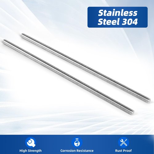 M8-1.25 x 200mm Fully Threaded Rod Studs, 18-8 Stainless Steel 304 Long Threaded Screws, Right Hand Threads, 2 PCS