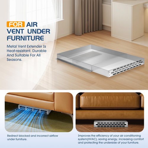 SHUUNDI Air Vent Extender for Under Furniture,Heavy-Duty 1.0mm Aluminum Alloy Floor Vent Deflector, Up to 12" Wide, Extends from 16.5"- 32", High Temp Resistance 570°F, Non-Flammable & No Odor