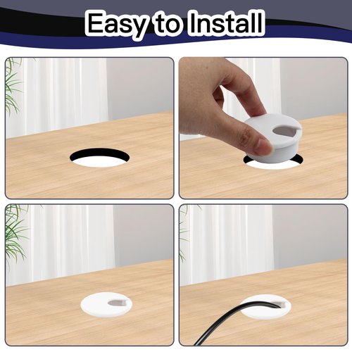 suiwotin 2pcs 1-1/2 Inch Desk Grommet, Plastic Desk Hole Cover, White Cable Hole Cover, Desk Hole Grommet for Wire Cord Organizing Office Computer Desk