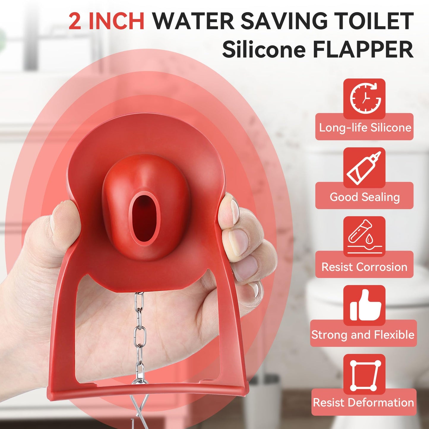 Saillong 2PCs Toilet Flapper Replacement Compatible with Kohler Parts 84995 and 1000490, 2 Inch Rubber Toilet Flapper Replacement with Stainless Chain, Water Conserving
