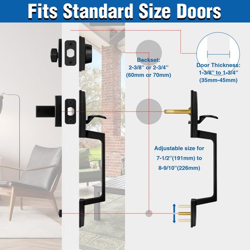 Matte Black Front Door Handle and Single Cylinder Deadbolt Combo Set, Black Exterior Door Lever, Heavy Duty Modern Front Door Lock Set, Reversible for Right & Left