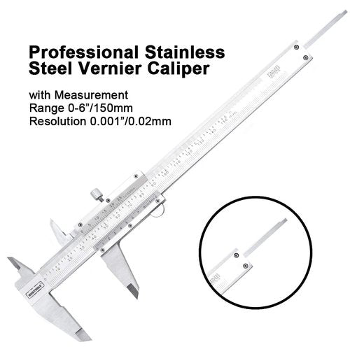 NORTOOLS Professional Vernier Caliper Stainless Steel for Inside, Outside, Depth and Step Measurements,6 Inch/150mm/0.001"/0.02mm-Strictly QC pc by pc