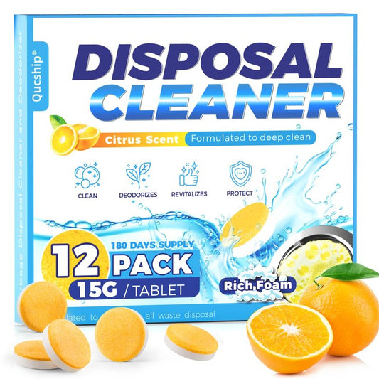 Qucship Garbage Disposal Cleaner Tablets - 12 Pack, XXL Foaming Disposal Cleaner - Powerful Deep Cleaning & Grease Remover, Septic Safe Kitchen Sink Drain Care for Maintenance