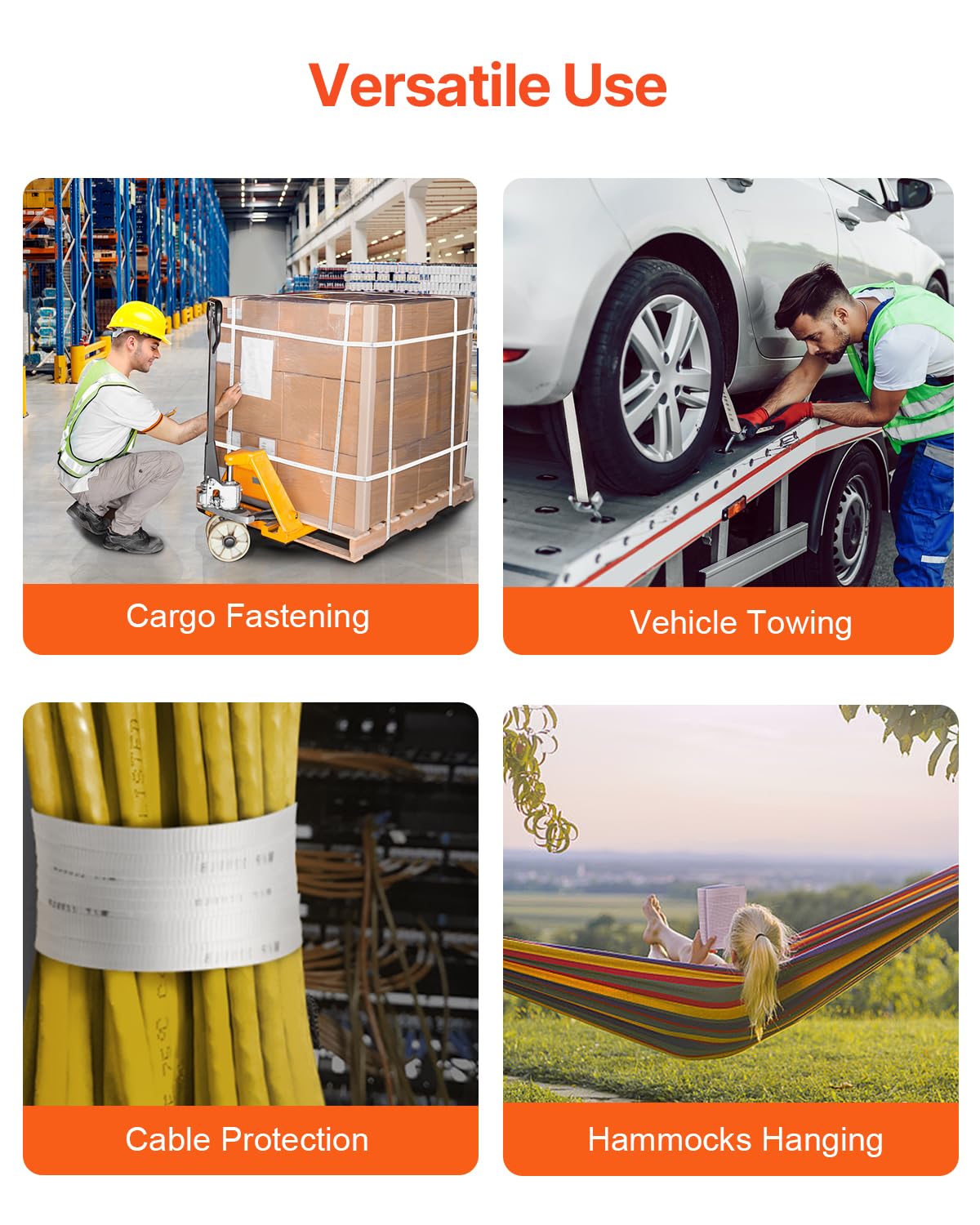 VEVOR Polyester Pull Tape, 2500 lbf Tensile Capacity Polyester Webbing, 3/4" x 265' Cable Pulling Tape, Printed Webbing Mule Tape Flat Rope for Packaging, Commercial Electrical, Gardening