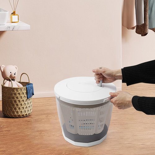 Hand Crank Washing Machine, 2 in 1 Non-Electric Washer Manual Traveling Outdoor Washing Machine Grey Mini Compact Washer Spin Dryer for RV Travel