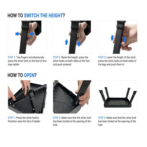 Step Stool, Adjustable Folding Step Stools for Adults and Seniors, Foldable Step Stool,Step Ladder with Anti-Slip Platform and Rubber feet for Kitchen,Bed,Garden,RV,Office Use,350Ibs Capacity
