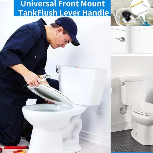 HOPKASE 2PCS Toilet Handle Replacement Kit, Side Mount Universal Toilet Bowl Kit, Chrome Toilet Tank Trip Lever with Stainless Steel Rod & Flapper Chains for Most Toilets.
