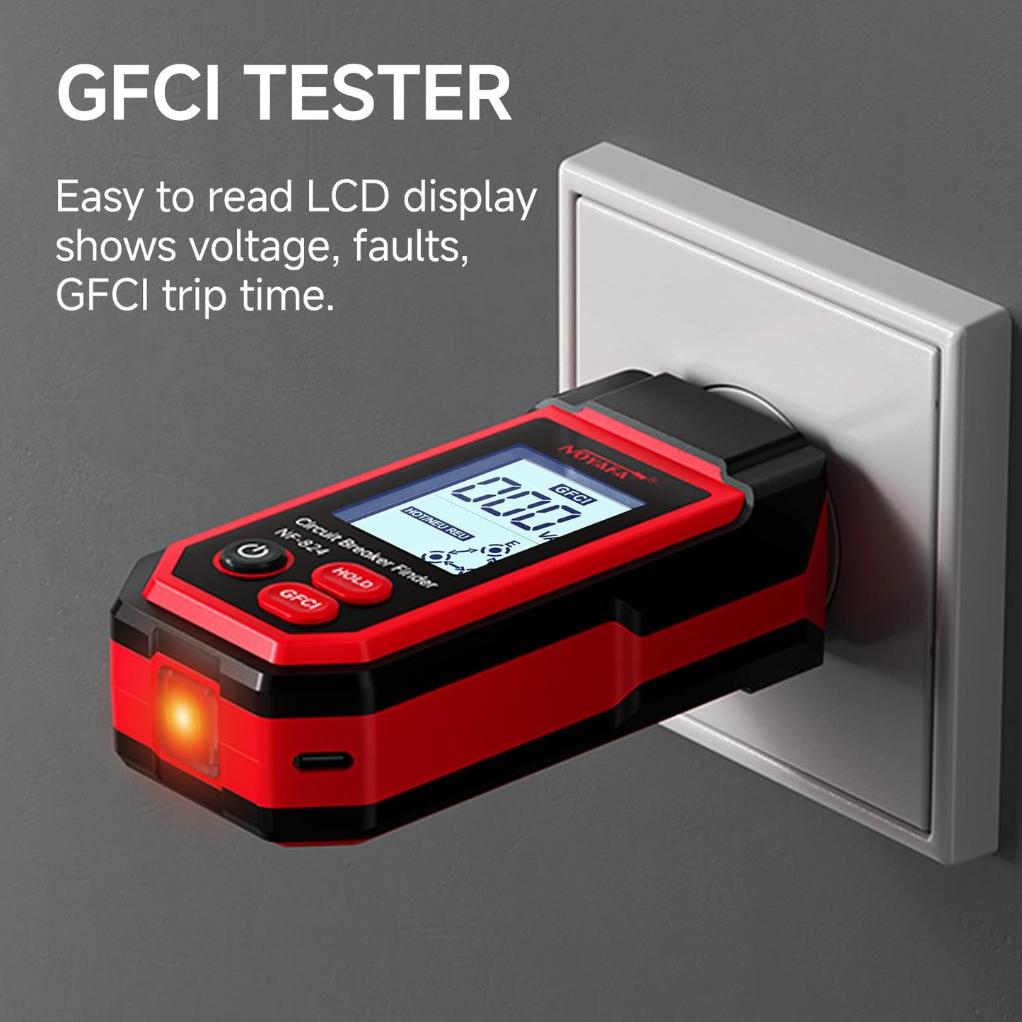 NOYAFA Rechargeable Circuit Breaker Finder with LCD Display & GFCI Outlet Tester, NCV AC Electric Tester Circuit Tracer, Adjustable Sensitivity, Flashlight- NF-824