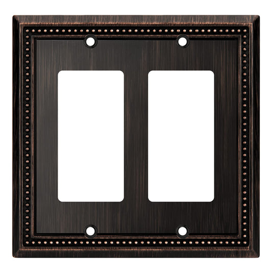 Henne Bery Sunken Pearls Heavy Duty Decorative Wall Plate Switch Plate Outlet Cover (Double Decorator, Aged Bronze)