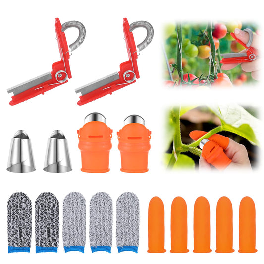 16 Pcs Gardening Thumb Knife Set, Thumb Knife for Harvesting, Stainless Steel Nail Cutters, Silicone Finger Protectors, Plant Picking, Vegetable Pruning, Garden Tool Set (Orange)
