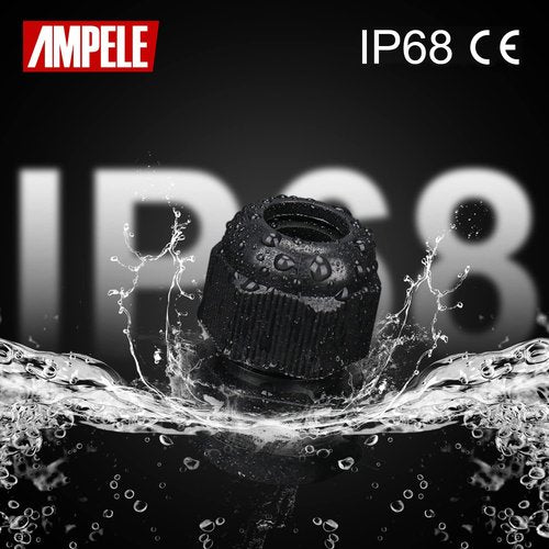 AMPELE Cable Gland 20 Pack PG13.5 Waterproof Adjustable 6-12mm Nylon Cable Glands Joints With Gaskets, Black(PG13.5)