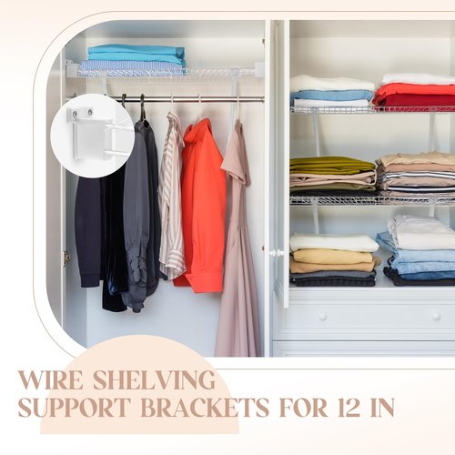 Innconee 24 Pcs 12 Inch Support Brackets Kit Include 6 Brackets 12 Wire Shelf Clips 6 Shelf End Bracket with Anchors and Pins Suitability for Closet Installation Shelving Support Wardrobe Kitchen