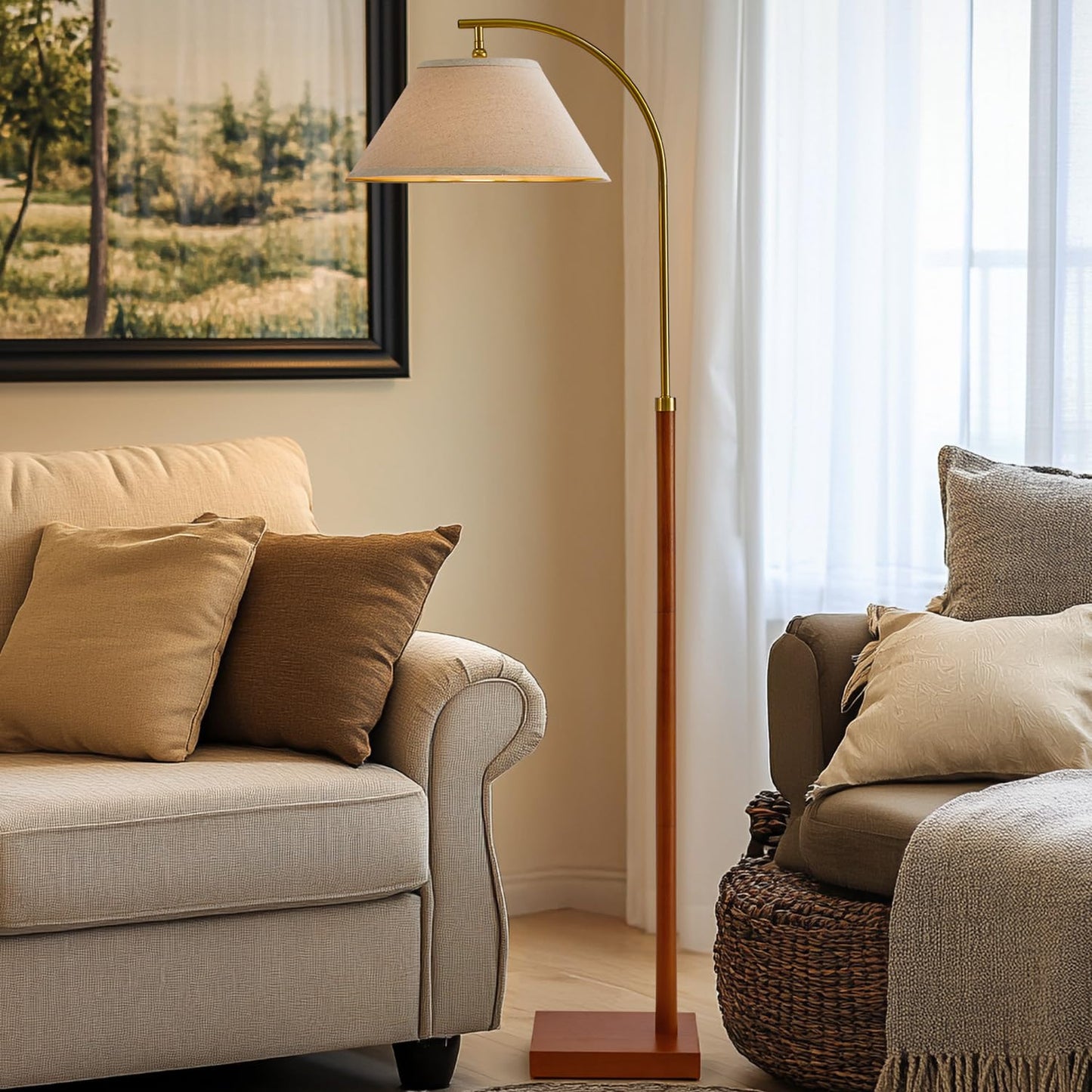 G-SAFAVA 63" Gold Floor Lamp for Living Rooms Tall Arc Standing Lamps for Bedrooms Tall Lamps with Foot Switch for Bedroom