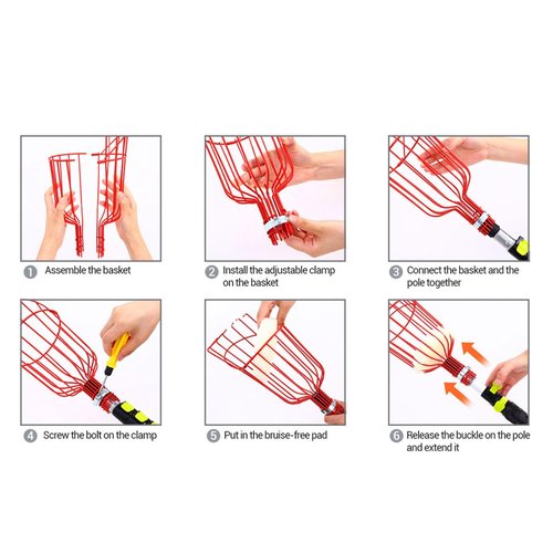 BTSEURY Fruit Picker Basket, Detachable Fruit Harvester, Prevent Multifunctional Fruit Picker Tool, Fruit Harvester Attachment for 3cm Diameter Pipe (Red)