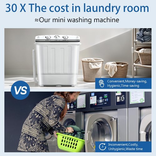DOGHLY Double Tub 18LBS Washing Machine, Portable Washer and Spin Dryer Combo, Compact Laundry Machine for Apartments, Camping & RVs, Easy to Use, Energy & Water Efficient (18lbs)