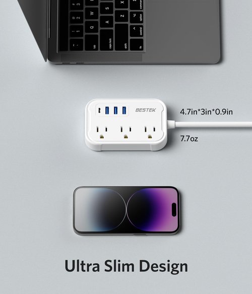 BESTEK US to UK Travel Plug Adapter: Type G Adapter with 3 AC Outlets and 4 USB (1 PD20W) - Power Strip for USA, UK, Ireland, Scotland, Hong Kong, British, London - 2.6ft