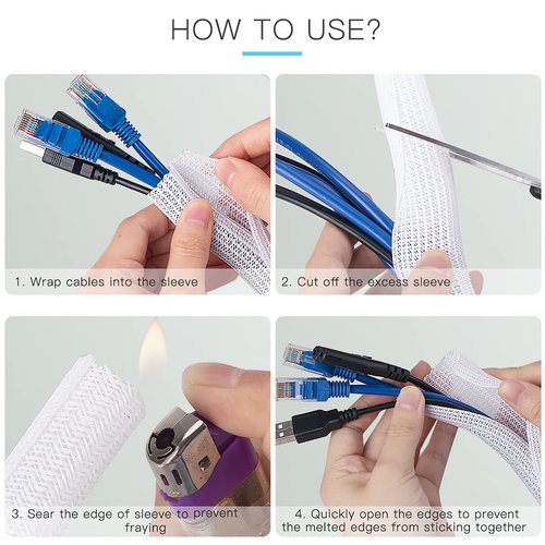 AGPTEK Cable Sleeve Cover, 10ft - 1.5 inch Desk Cord Organizer Cable Hider, Home Office Wire Management Computer TV Wire Loom Tubing, Pet Proof Cord Protector, from Cat Dog Chewing, White
