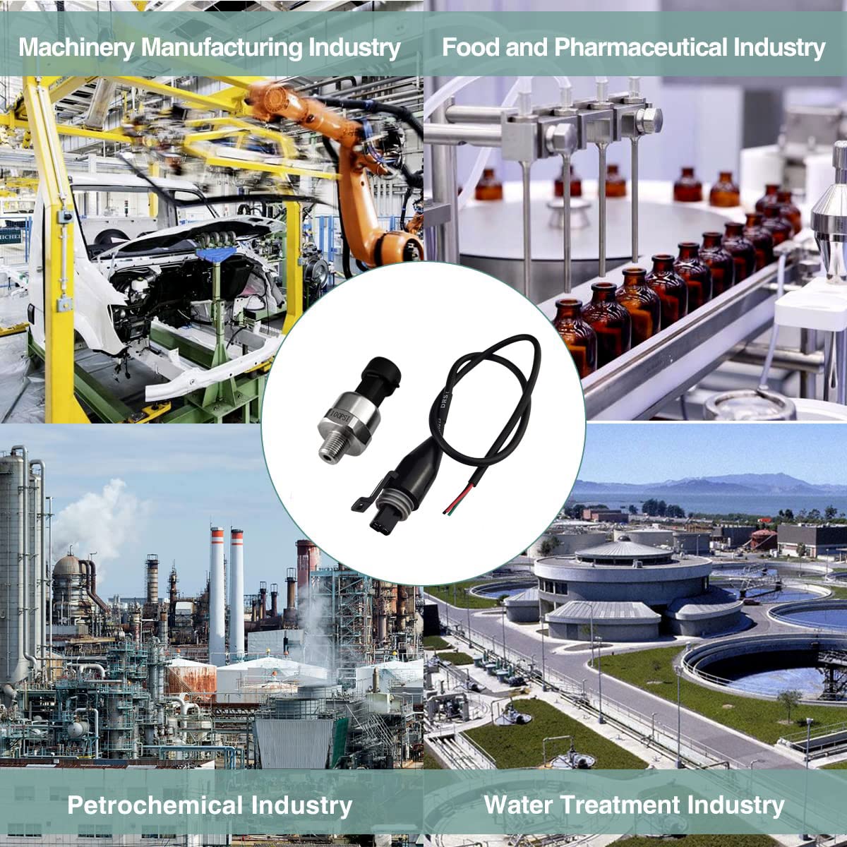 Pressure Transducer Sender Sensor with Connector, 1/8"NPT Thread Stainless Steel Fuel Pressure Sensor for Oil Fuel Air Water (100PSI)