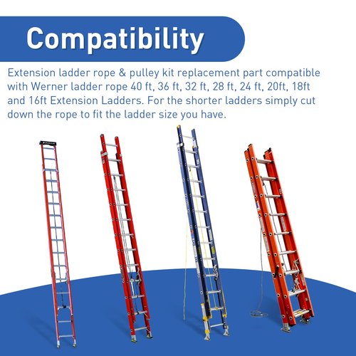 GRONGU Extension Ladder Rope & Pulley Kit Replacement Part Compatible with Werner Aluminum and Fiberglass Extension ladders Replacement for Werner 31-12 Pulley Kit and AC30-2 Extension Ladder Rope