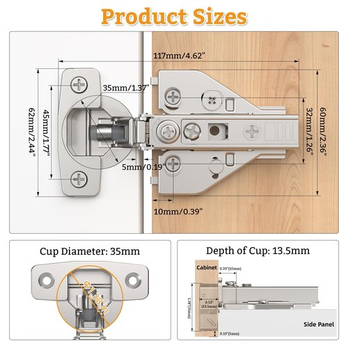 Chibery 10 Pack Full Overlay Cabinet Hinges, Face Frame & Frameless, 4D Adjustment, Soft Close 105°, Close Speed Control, Concealed Clip-On Plate, Smooth Slow Self Closing for Kitchen Corner, Cupboard