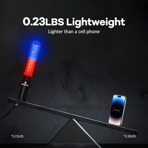 SIMAZO 10 Inch Rechargeable Traffic Signal Wand, Traffic Control Baton with White LED on Top, Air Marshalling Wand with 4 Flashing Modes for Airport, Parking, Car Directing