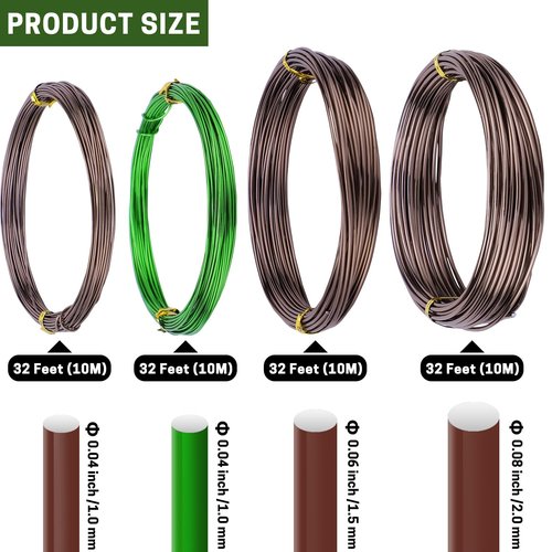 ZELARMAN Bonsai Training Wire Set of 4 - Total 128 Feet (32 Feet Each Size) 3 Size - 1.0MM, 1.5MM, 2.0MM - Corrosion and Rust Resistant